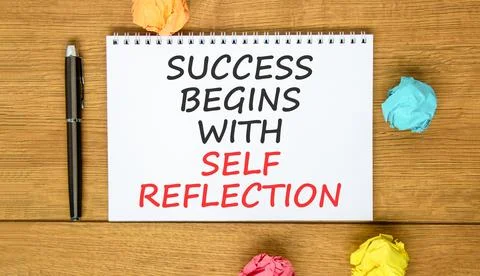 Self reflection symbol. Concept words Success begins with self reflection o.. Stock Photos
