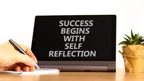 Self reflection symbol. Concept words Success begins with self reflection o.. Stock Photos