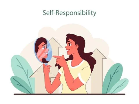 Self-Responsibility concept. A person examines their reflection, symbolizing Stock Illustration