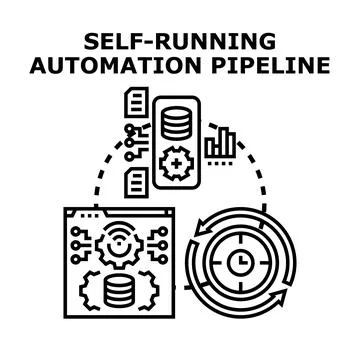 Self running automation pipeline for continuous technological process Stock Illustration