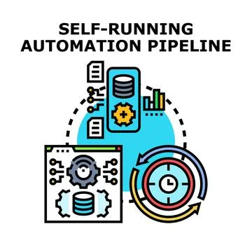 Self running automation pipeline for continuous technological process Stock Illustration
