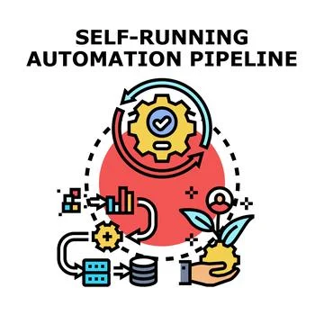 Self running automation pipeline processing workflows イラスト素材