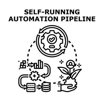 Self running automation pipeline processing workflows Stock Illustration