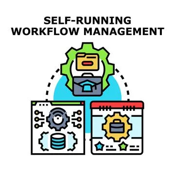 Self running workflow management system automation process Stock Illustration