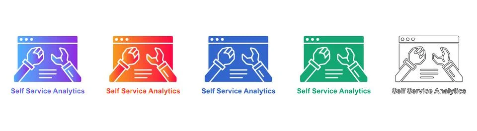 Self Service Analytics Icon Set Illustrazione stock