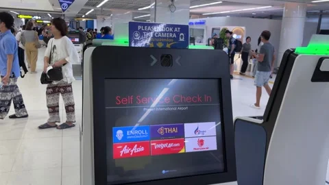 Self service check in counter at Phuket airport Video stock 330589293