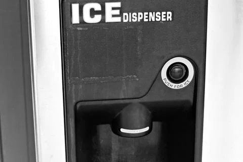 Self-Service Ice Dispenser With Push Button at Big Sur Lodging Property Stock Photos