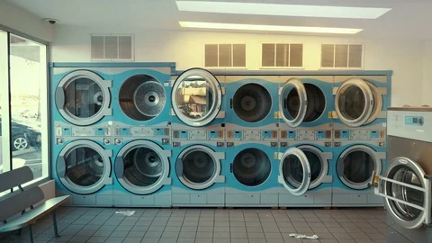 Self-service laundry - coin laundry Stock Footage 79299399