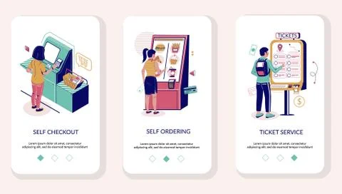 Self service mobile app onboarding screens vector template Stock Illustration
