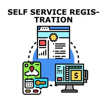 Self service online registration process across platforms Stock Illustration
