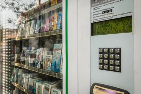 Self service pharmaceutical distributor In front of a downtown pharmacy Stock Photos