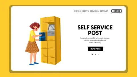 Self Service Post Equipment Use Girl Client Vector Stock Illustration