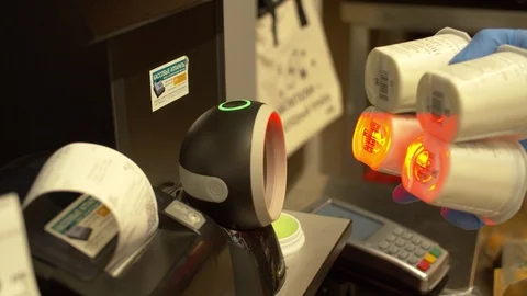 Self-service scanner at a supermarket Stock Footage 128564491