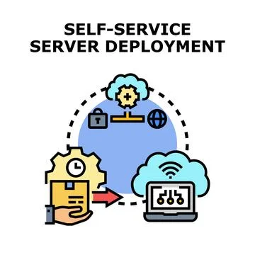 Self service server deployment process optimizing cloud computing Illustrazione stock
