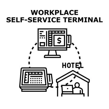 Self service terminal assisting various business operations Stock Illustration