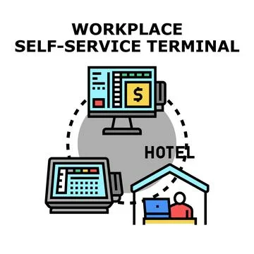 Self service terminal assisting various business operations Stock Illustration