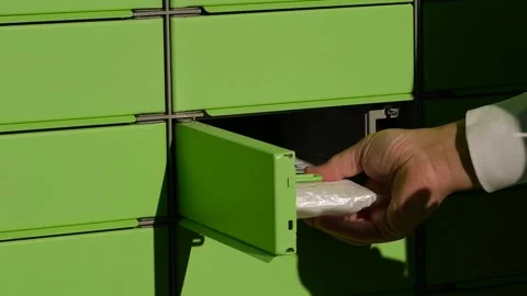 Self service terminal for automatic delivery of small parcels and packets Stock Footage 296851928