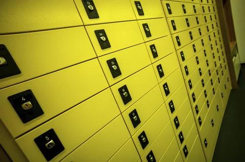 A self-service zone in an Austrian post office. PO boxes and parcel machines 写真素材
