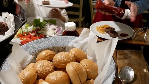 Self serving food in restaurant Stock Footage 75243148