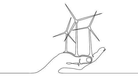 Self Simple Animation Continuous one line drawn  wind turbine alternative ene Video stock 99683457
