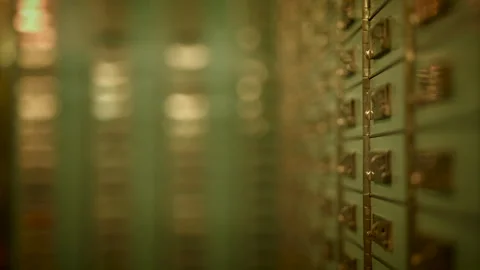 Self Storage Deposit Boxes Inside Bank Vault Room Stock Footage 275896154