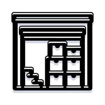 Self storage facility with cardboard boxes inside Stock Illustration