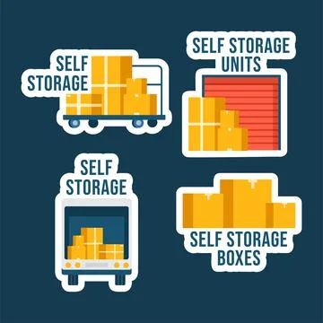 Self Storage Label Flat Cartoon Hand Drawn Templates Background Illustration Stock Illustration