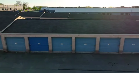 Self storage rental unit building. Aerial truck shot for storing personal Stock Footage 194355212