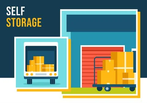 Self Storage Social Media Background Flat Cartoon Hand Drawn Templates Illu.. Stock Illustration