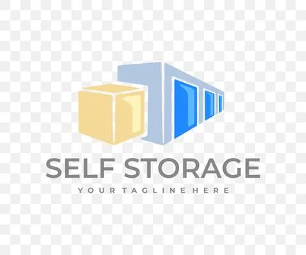 Self storage unit, cardboard box, garage and door, graphic design Stock Illustration