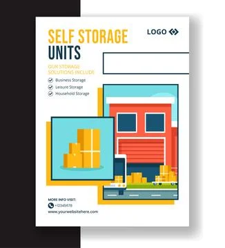Self Storage Vertical Poster Flat Cartoon Hand Drawn Templates Background I.. Stock Illustration