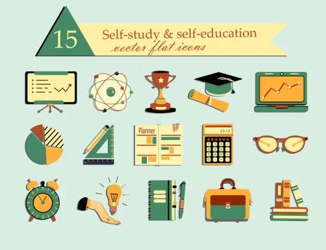 Self study and education themed icons set. Stock Illustration