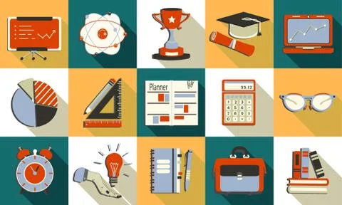 Self study and education themed icons set. Stock Illustration