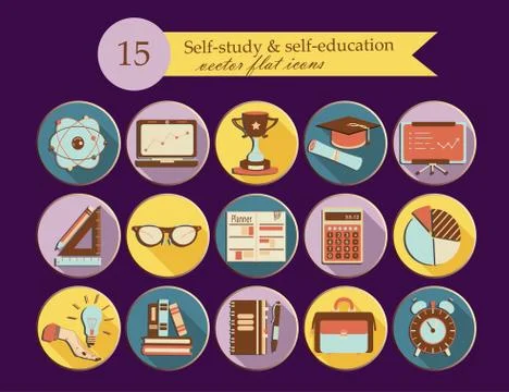 Self study and education themed icons set Stock Illustration