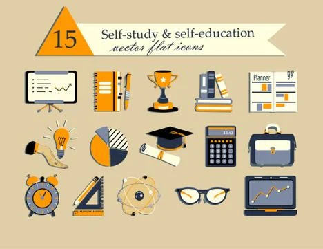 Self study and education themed icons set Stock Illustration