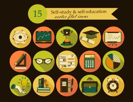 Self study and education themed icons set Stock Illustration