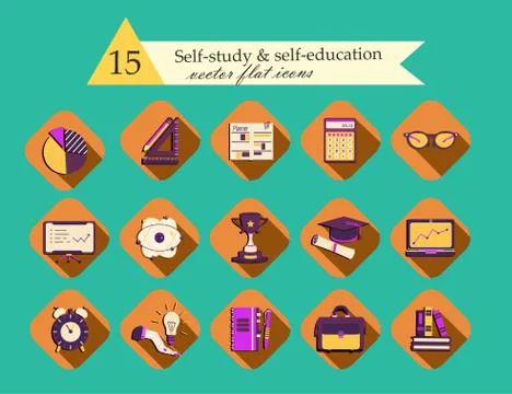 Self study and education themed icons set Stock Illustration