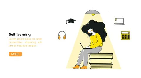 Self-study in flat style. Flat vector landing page template. School, education Stock Illustration