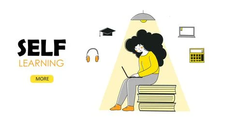 Self-study in flat style. Flat vector landing page template. School, education Stock Illustration