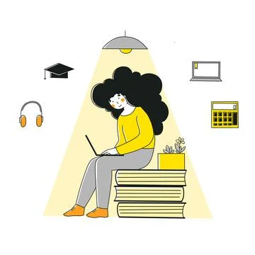 Self-study in flat style. School, education, study, learning concept. Home Stock Illustration