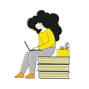 Self-study in flat style. School, education, study, learning concept. Home Stock Illustration