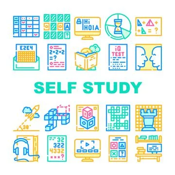 Self Study Lessons Collection Icons Set Vector Stock Illustration