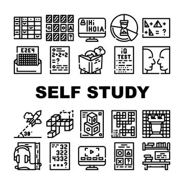 Self Study Lessons Collection Icons Set Vector Stock Illustration