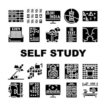 Self Study Lessons Collection Icons Set Vector Stock Illustration