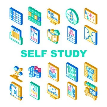 Self Study Lessons Collection Icons Set Vector 库存插图