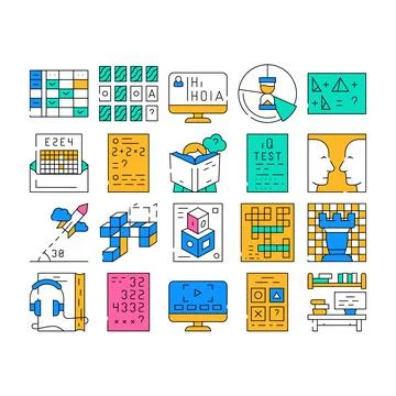 Self Study Lessons Collection Icons Set Vector Stock Illustration