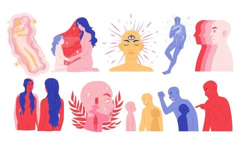 Self subconscious. Care mind. Inner health. Love yourself. Spiritual mental Stock Illustration