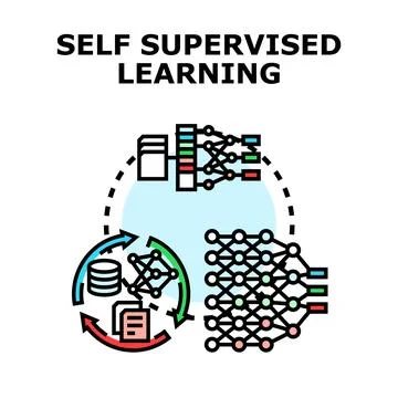 Self supervised learning process using data and artificial neural network Stock Illustration