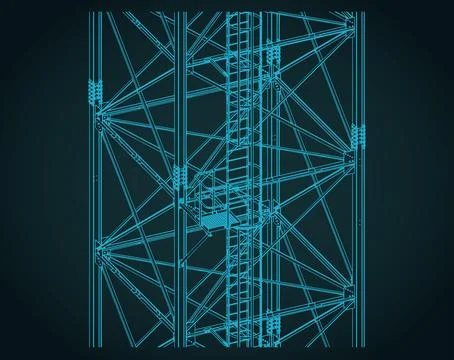 Self-supporting tower close-up isometric blueprint Stock-Illustration