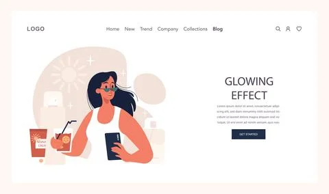 Self-tan web banner or landing page. Beautiful woman applying self-tanner Stockillustratie